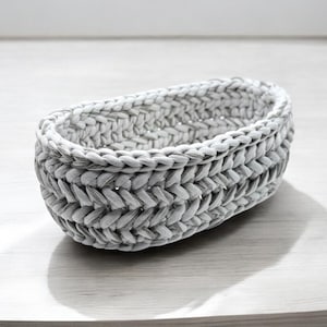 Small Basket, Hand-crocheted, Catch-all basket, Jewelry holder, Multi-purpose organizer for Bedroom or Entryway, Gift Basket, Multi-Grey