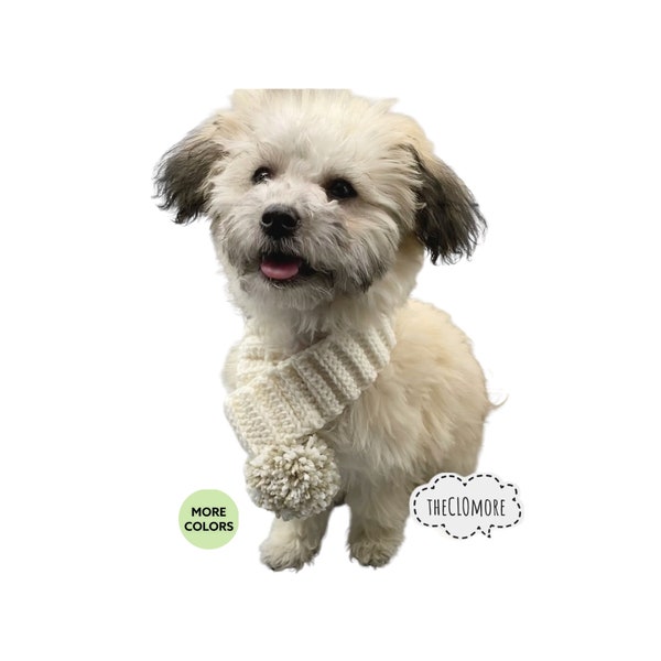 Dog Puppy Crochet Scarf, Crochet dog scarf, Dog neck warmer, Cat scarf, dog scarf, Pet scarf, Gift for Pets, Scarf with Pom Pom