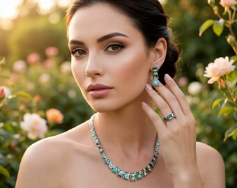 Set di gioielli in argento sterling con conchiglia di abalone - Paua della Nuova Zelanda, verde iridescente