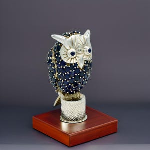 Exquisite Silver Owl Figurine with Iolite Stone - Elegant Bird Sculpture for Home Decor