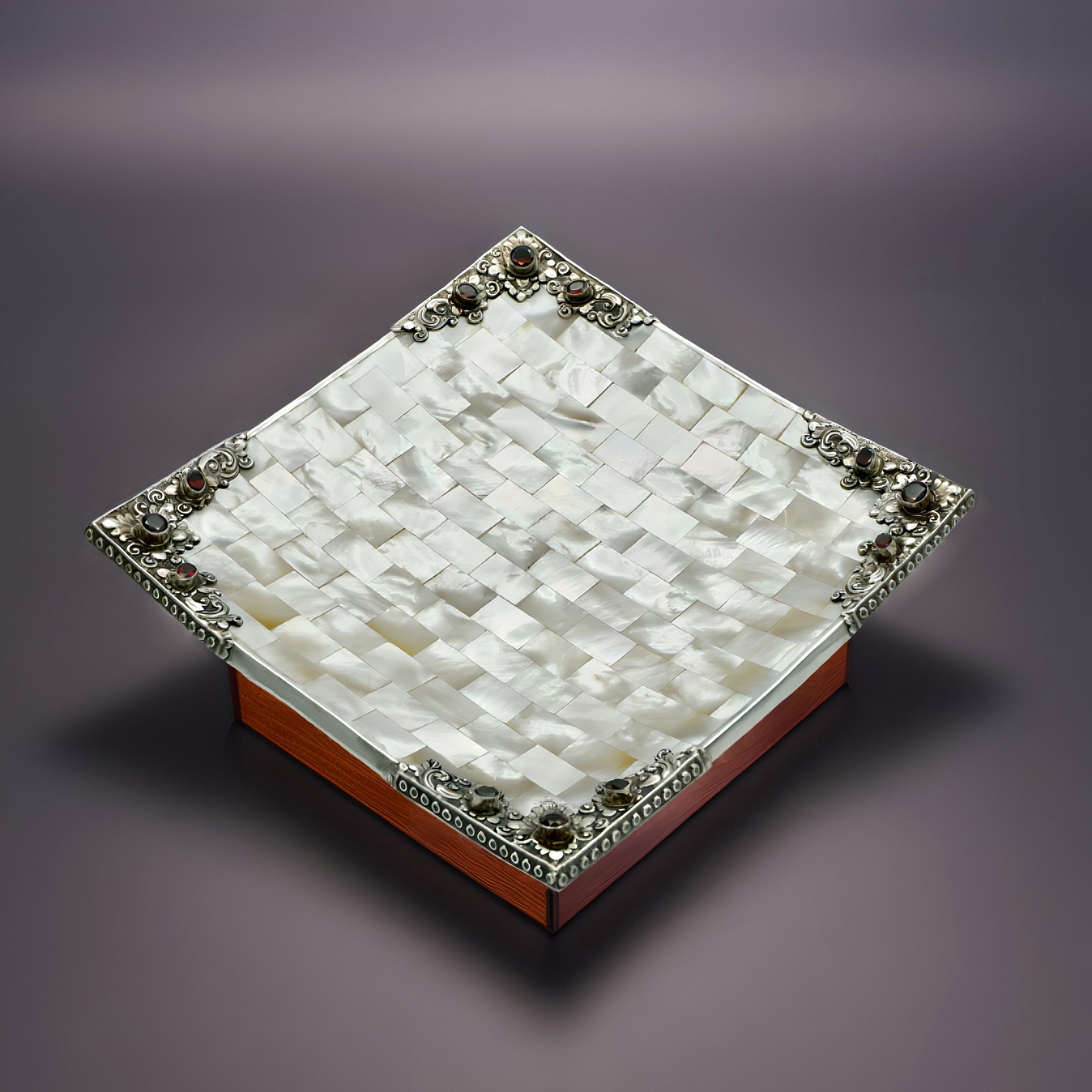 Unique Foursquare Silver Plate & Garnet Decor - Ideal Gift for Weddings or Special Occasions