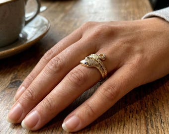 Bague 14K Or Avec Diamants Et Améthyste - Motif Serpent - Taille 7.25 - Bijou De Fiançailles Occasion