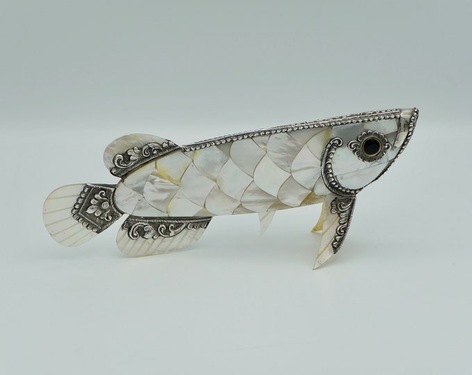 Fish statue, Fish sculpture, Sterling Silver AROWANA Fish Best for Container and Decorator for Interior