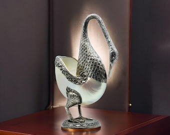 Elegant Swan Charm & Nautilus Shell Vase - Unique Home Décor Gift