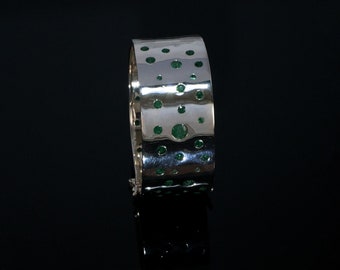 Emerald bangle, silver bangle set, Green moissanite, Bangle round shape handmade beautiful stone With Emerald Gemstones