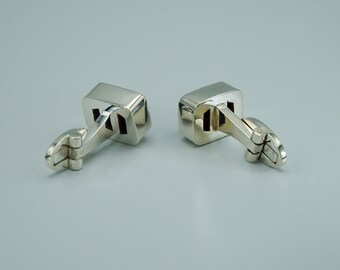 Boutons De Manchette Vintage En Argent 900 - Grenat Bohémien Rouge - Grand Modèle