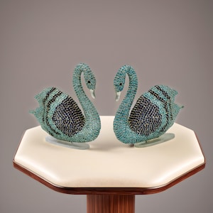 Beautiful Swan Duo Figurine with Vibrant Stones - Graceful Addition to Any Space