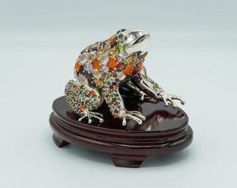 FROG FIGURINE, Frog Sculpture, Frog STATUE, Silver Figurine, Adorned With Multicolor Stones Figurine Best Decoration Gift For Table, Shelf