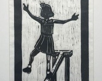 Girl on a Balance Beam Artwork - An Original Woodcut Print, Limited Edition Woodblock Print by Christi Blatchley Art | Christi Blatchley