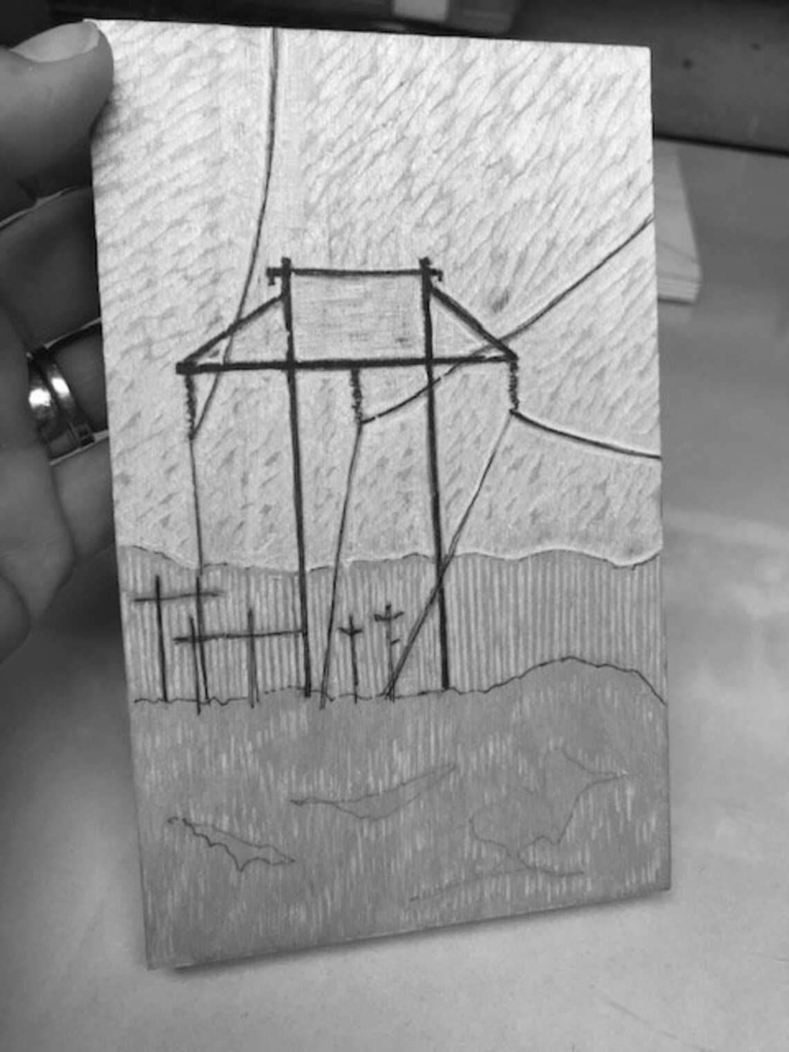 Electric Power grid Original Artwork, Relief Print, Woodblock, Woodcut