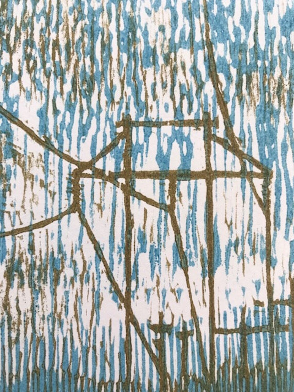 Electric Power grid Original Artwork, Relief Print, Woodblock, Woodcut