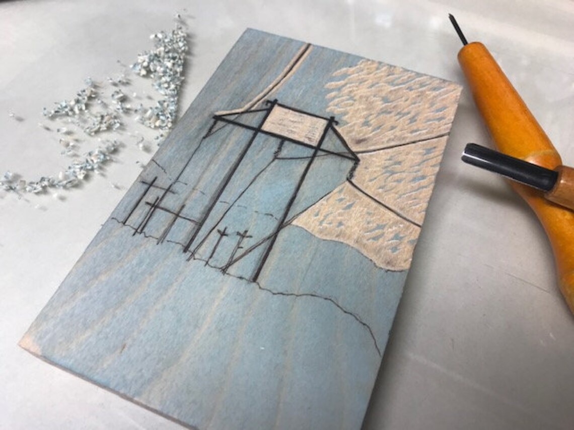 Electric Power grid Original Artwork, Relief Print, Woodblock, Woodcut