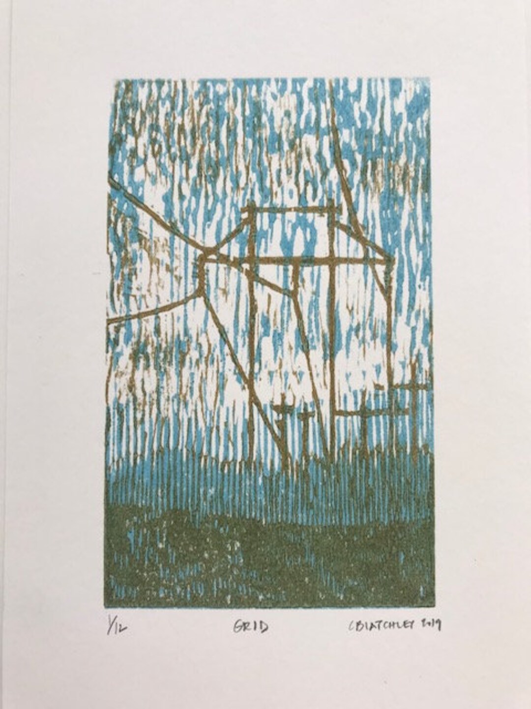 Electric Power grid Original Artwork, Relief Print, Woodblock, Woodcut