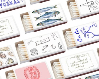 Personalized Matchboxes with Custom Stickers: Wedding Favors, Set of 50