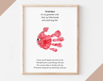 Grandpa Fishing Handprint Gift for Papa, Kid to Grandpa Fishing Buddies, Printable Fishing Poem, Printable, Father's Day, Cute Gift