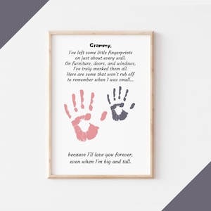 Grammy Handprint Template Gift from Grandchild - Little Fingerprints We&#39;ll love you forever poem - DIY Mother&#39;s Day Gift from Kid to Grandma