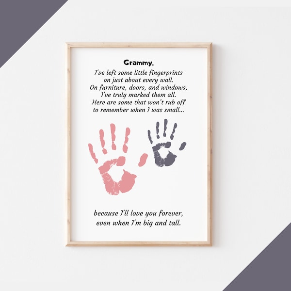 Grammy handafdruk sjabloon cadeau van kleinkind - kleine vingerafdrukken We zullen voor altijd van je houden gedicht - DIY Moederdagcadeau van kind tot oma