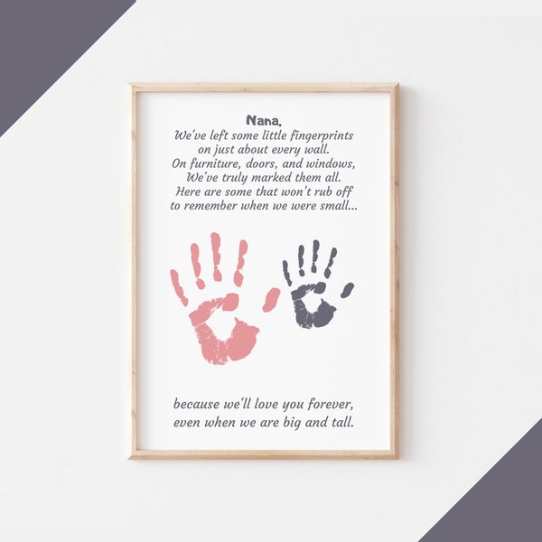 Nana Handprint Template Gift from Kids - Little Fingerprints We'll love you forever poem - DIY Mother's Day Gift from Kids to Grandma