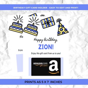 Printable His Birthday Gift Card Holder - Completely Editable and Customizable - Print at Home and Edit Yourself