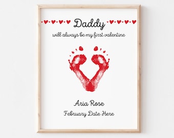 Valentine's Day Gift for New Dad - Baby's First Valentine's - Daddy Baby Footprint Heart Art Print - DIY Gift from Baby to Dad - Daddy Print