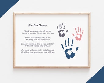 For Our Nanny Poem from Kids Handprint Gift - From Kids to Babysitter - Nanny Gift - Thank You Babysitter - Handprint Poem to Nanny