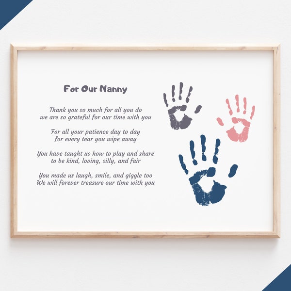 For Our Nanny Poem from Kids Handprint Gift - From Kids to Babysitter - Nanny Gift - Thank You Babysitter - Handprint Poem to Nanny