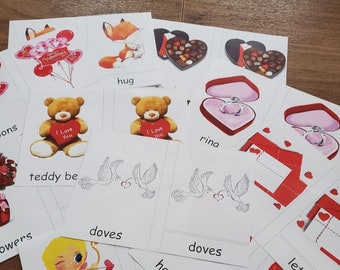 Tarjetas Montessori de 3 Partes del Día de San Valentín (ESPAÑOL)