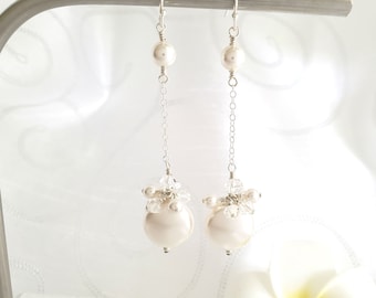 Swarovski White Pearl Sterling Silver Bridal Earrings