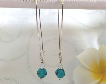 Sterling silver earrings, birthstone earrings, December birthstone earrings, blue earrings, Swarovski crystal earrings