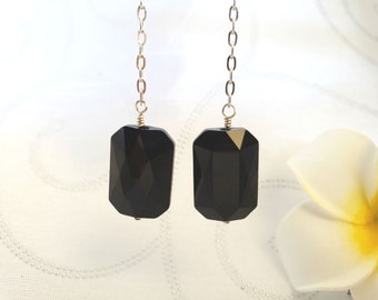 Long crystal drop earring, sterling silver earrings, swarovski crystal earrings, dangle earrings, black earrings, drop earrings