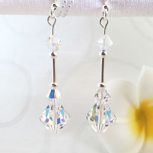 Swarovski crystal earrings, sterling silver earrings, simple drop earrings, rainbow colored earrings, mothers day gift, Christmas gift