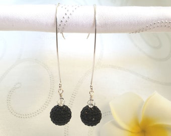 sterling silver drop earrings, Swarovski crystal earring, black crystal earring, gift for her