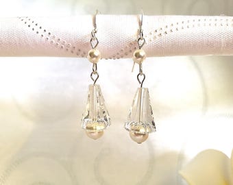 Swarovski Crystal Sterling Silver Dangle Earrings, Pearl Drop