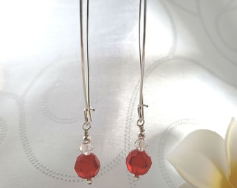 Sterling silver earrings, July birthstone earrings, red earrings, Valentine earrings, Swarovski crystal earrings, Christmas earrings