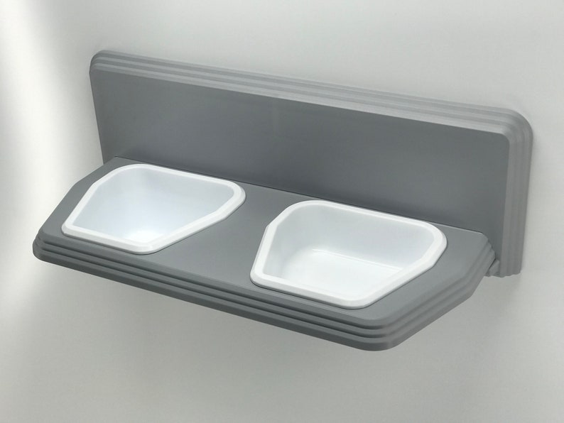 Elevated Bowls Gray and White 4 /& 2 Cup Wall Mounted Pet Dish Set Cat or Small Dogs Kitchen Dog Elevated feeder Small