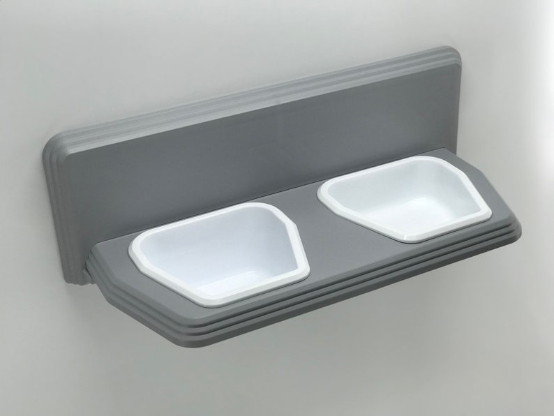 Elevated Bowls Gray and White 4 /& 2 Cup Wall Mounted Pet Dish Set Cat or Small Dogs Kitchen Dog Elevated feeder Small