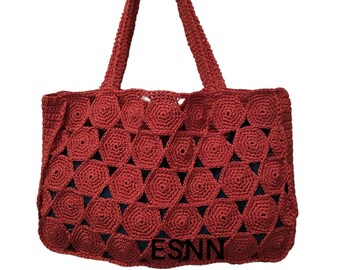 NATURAL Straw beach bag, Crossbody bag, boho straw bags, crochet beach bag, red bag,red large size 777/520
