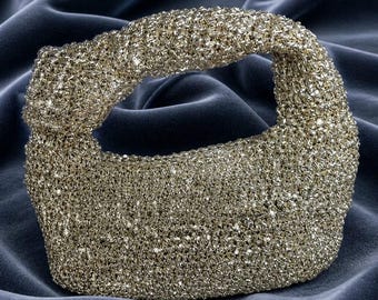 Gold Glitter Crochet Bag, Handmade Fashion Purse, Bridal Accessory, Elegant Party Bag