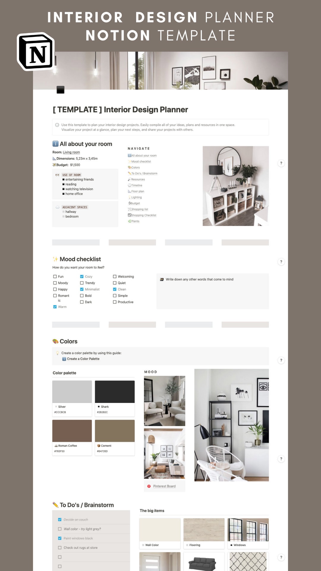 NOTION Interior Design Planner Template | Notion Planner Templates ...