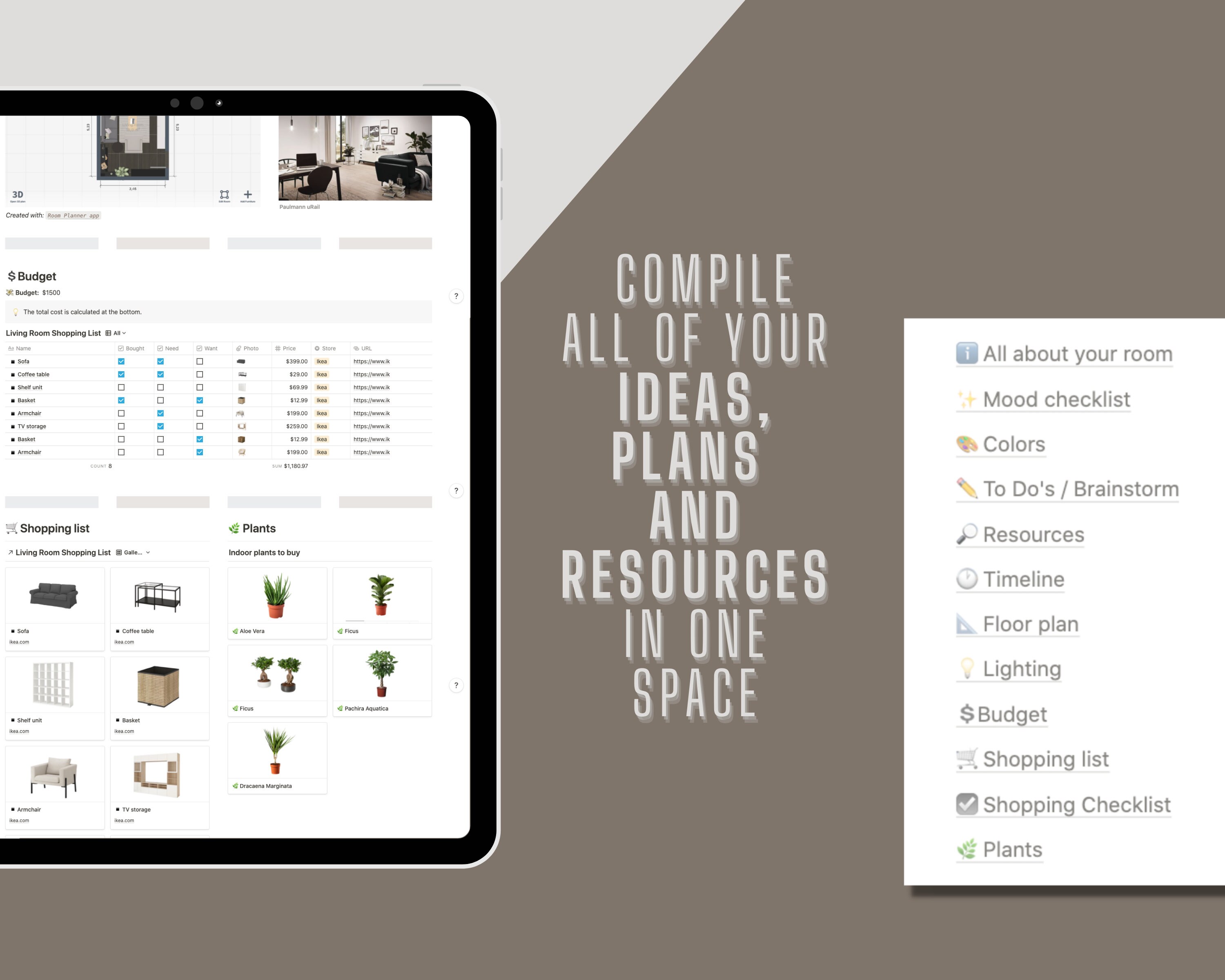 NOTION Interior Design Planner Template | Notion Planner Templates ...
