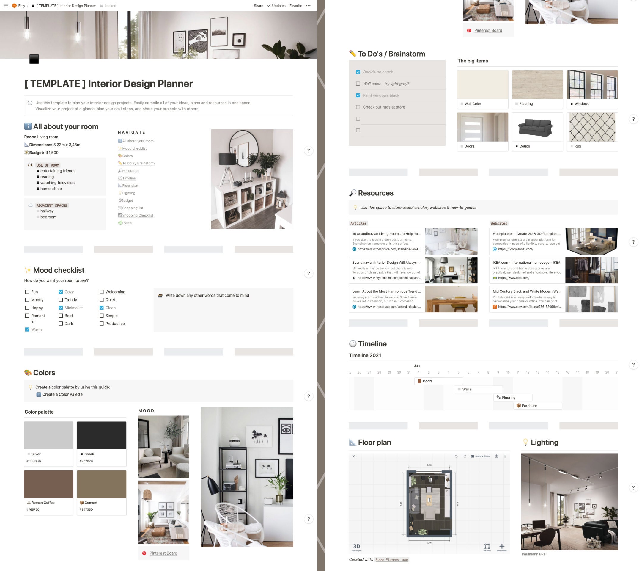 NOTION Interior Design Planner Template | Notion Planner Templates ...