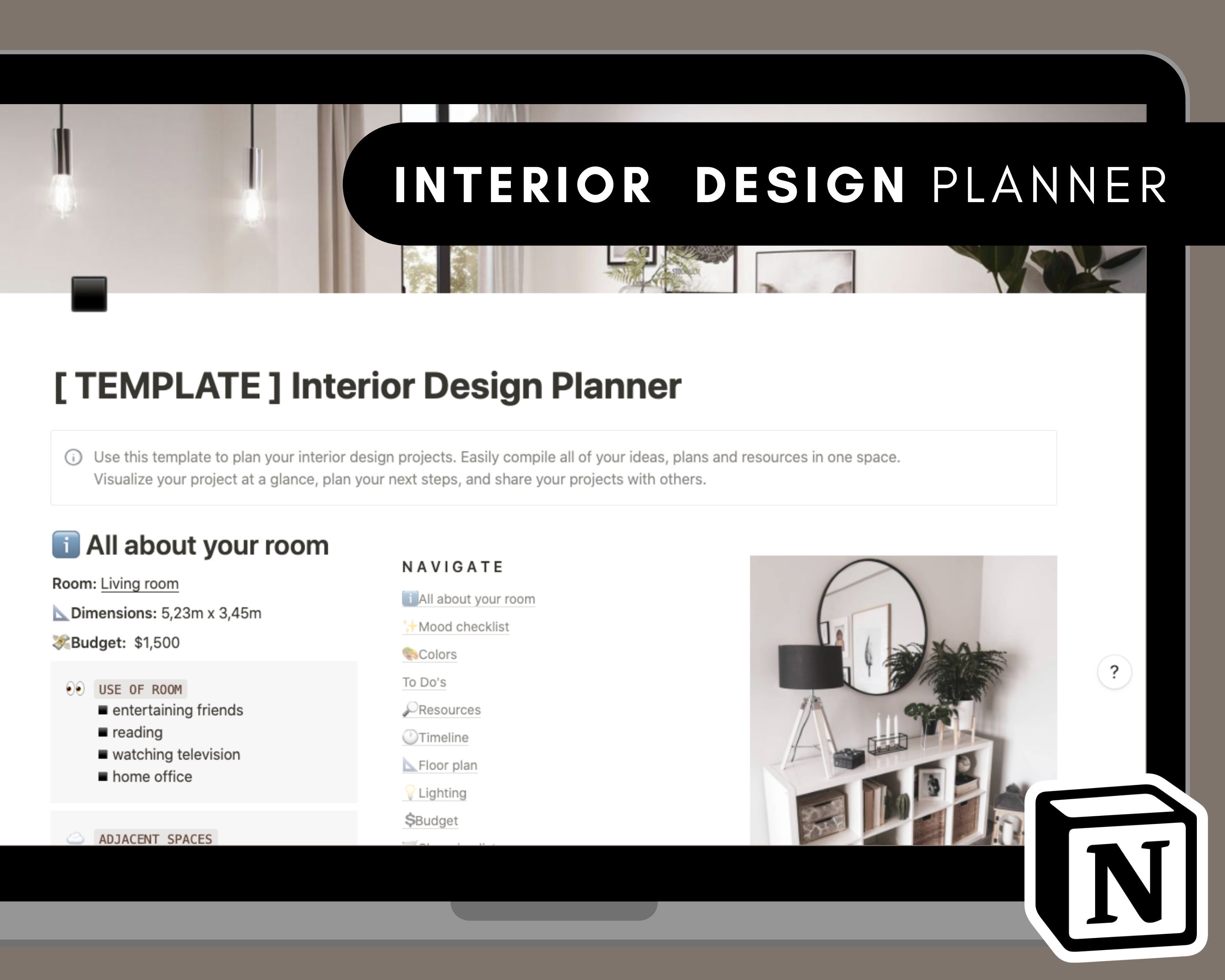 NOTION Interior Design Planner Template | Notion Planner Templates ...
