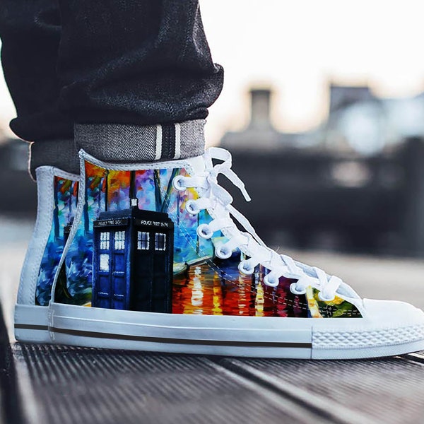 Dr Who Shoes, Doctor Who Watercolor High Top Sneaker, Fan Converse style hightop, custom shoe, mom dad child shoe