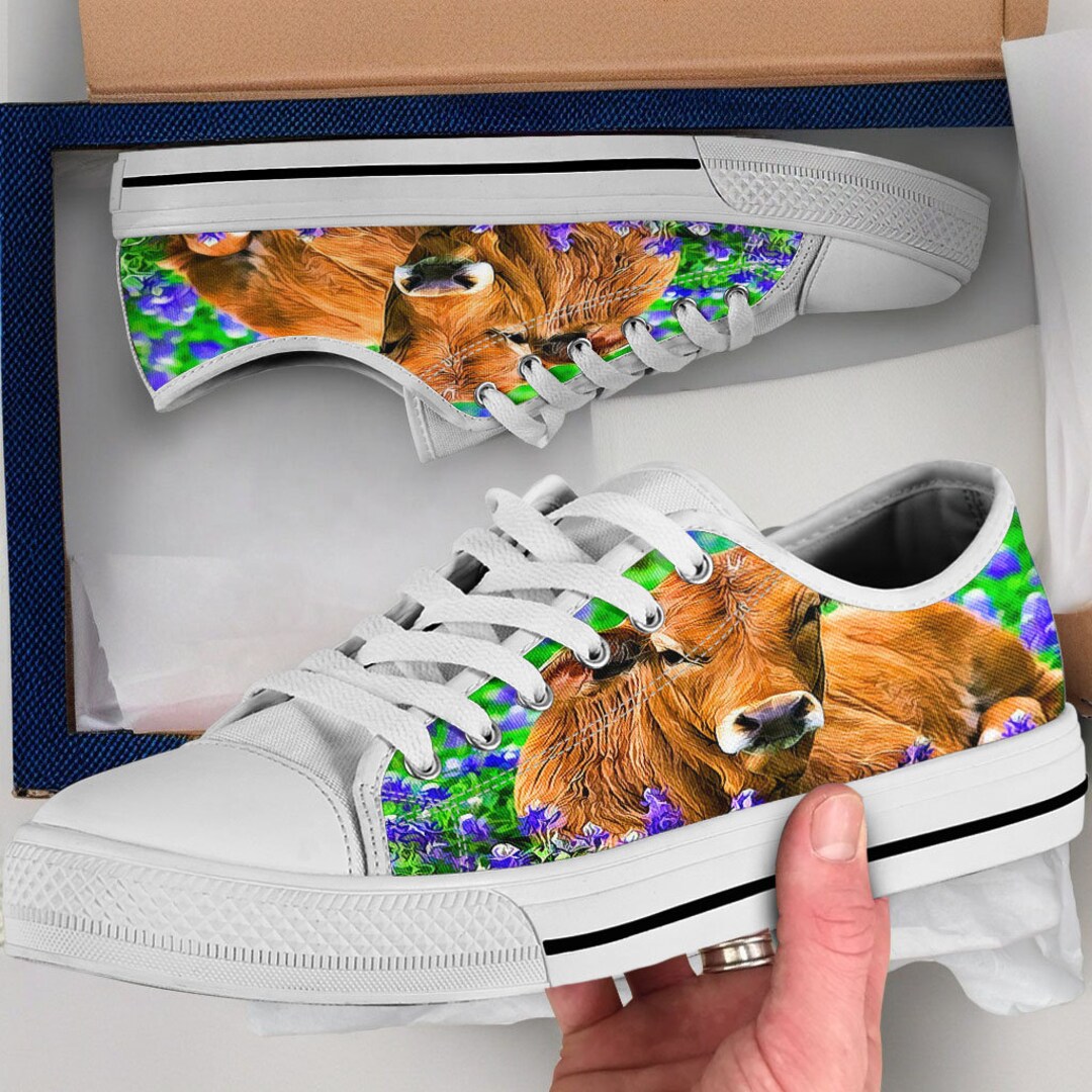 Black And Teal Cow Print Canvas Shoes