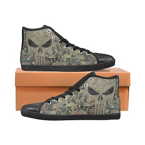 Buty Punisher, wysokie trampki Punisher, fan komiksowych superbohaterów Converse w stylu hightop, buty na zamówienie, buty dla mamy i taty