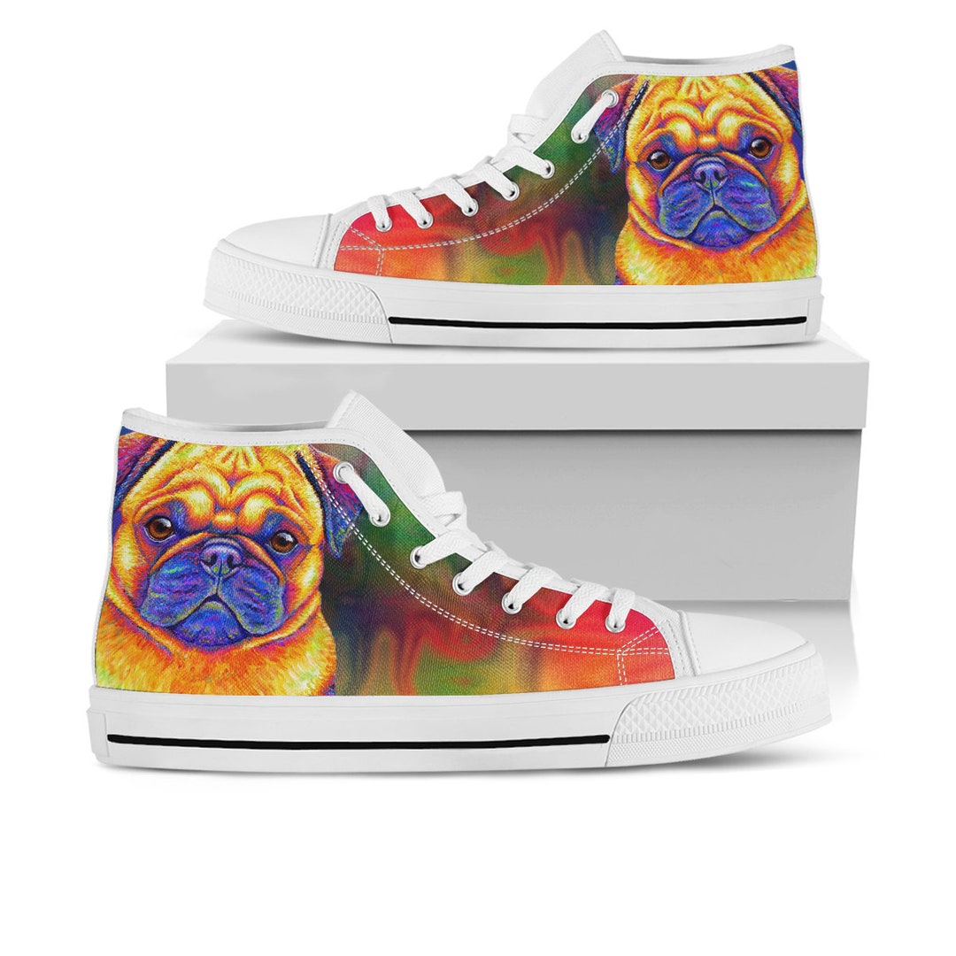 Pug Shoes, Pug High Top Sneaker, Dog Fan Converse Style Hightop, Custom