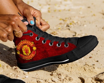Southernmost Design Manchester United Themed Casual Athletic Running Shoe Mens Womens Sizes Sneakers Premier League Soccer MUFC Apparel Gifts Men Women