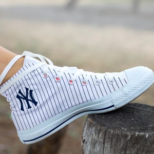 New York Yankees Shoes, New York Yankees High Top Sneaker, Baseball Fan Converse style hightop, custom shoe, mom dad child shoe