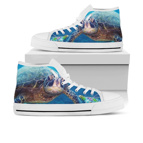 Sea Turtle Shoes Sea Turtle High Top Sneaker Animal Fan Converse style hightop custom shoe mom dad child shoe