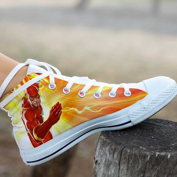 The Flash Shoes The Flash High Top Sneaker Fan Converse style hightop custom shoe mom dad child shoe